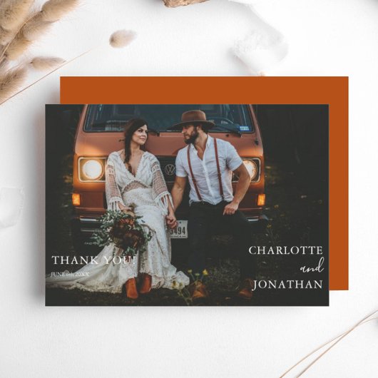 Einfache Botanische Bohemische Terracotta-Foto Hoc Dankeskarte