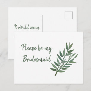 Einfache botanische Brautjungfer-Vorschlag mit Grü Postkarte