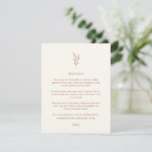 Einfache botanische Burnt Orange Wedding Details E Begleitkarte (Stehend Vorderseite)