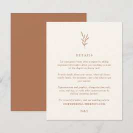 Einfache botanische Burnt Orange Wedding Details E Begleitkarte