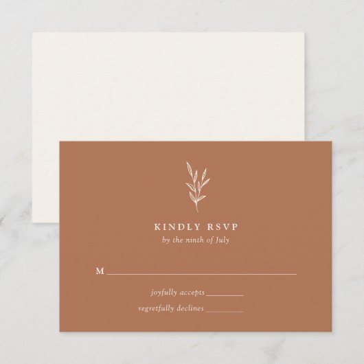 Einfache botanische Burnt Orange Wedding RSVP Kart Karte (Vorne/Hinten)