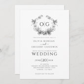 Einfache Botanische Elegant-Monogramm Einladung (Vorne/Hinten)