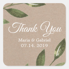 Einfache botanische grüne Kraft Hochzeit Vielen Da Quadratischer Aufkleber