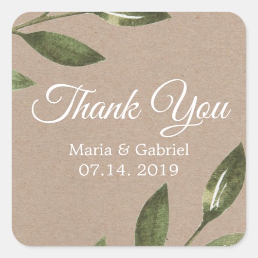 Einfache botanische grüne Kraft Hochzeit Vielen Da Quadratischer Aufkleber (Vorderseite)
