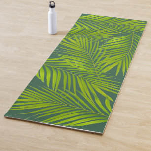 Einfache botanische grüne Palmwedel auf Grün Yogamatte