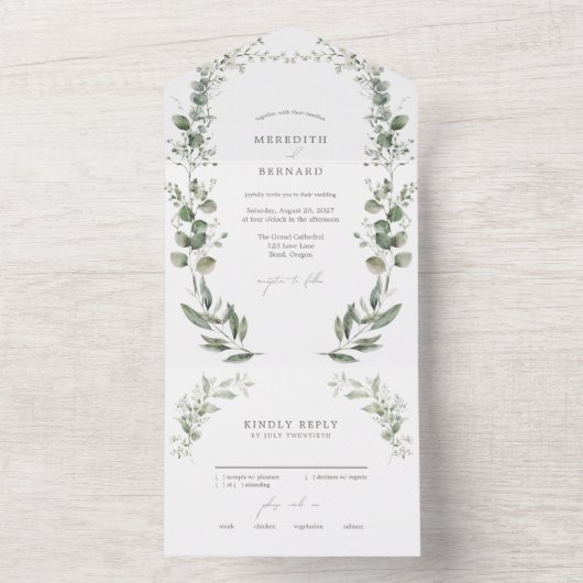 Einfache Botanische Hochzeit All In One Einladung (Innen Boden)