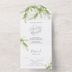 Einfache botanische Hochzeit - Alles in einer Einl All In One Einladung