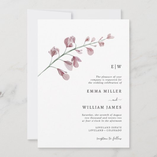 Einfache botanische Hochzeit Einladung (Vorderseite)