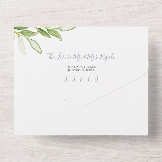 Einfache botanische Hochzeit in einer Einladung (Rückseite)