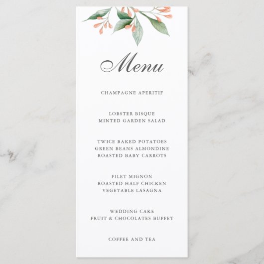 Einfache Botanische Hochzeit Menükarte (Vorderseite)