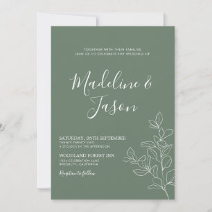 Einfache botanische Hochzeit mit Flora und Fauna Einladung