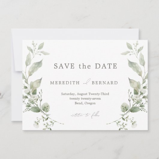 Einfache Botanische Hochzeit Save The Date (Vorderseite)