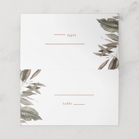 Einfache botanische Hochzeitsfeier Tischnummer Platzkarte (Außenseite Aufgefaltet)