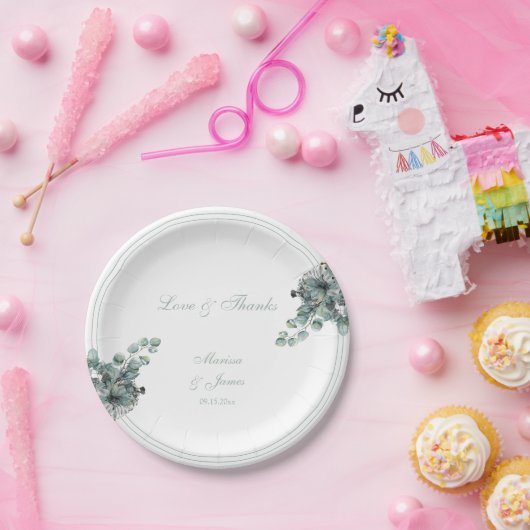 Einfache botanische Liebe und Dank Hochzeit Pappteller (Party)