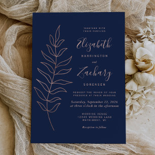 Einfache Botanische Linie Rose Hochzeit Einladung