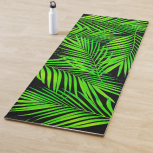 Einfache botanische Palmen Blätter auf schwarz Yogamatte