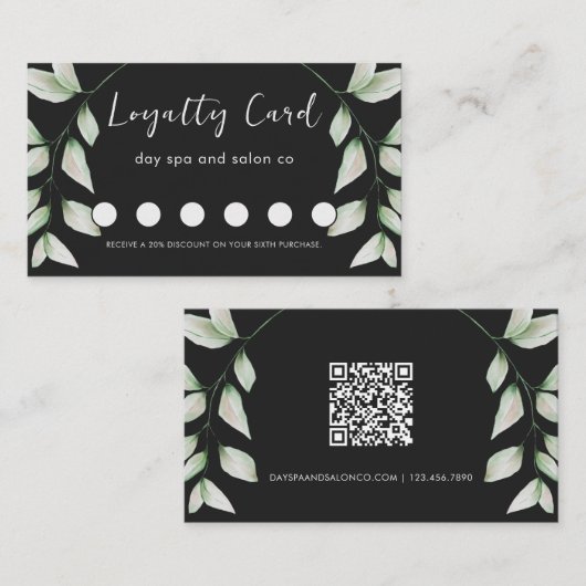 Einfache botanische QR-Code-Farbe Schwarz Treuekarte (Vorne/Hinten)