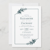 Einfache botanische Rahmen Smaragdgrüne Hochzeit Einladung (Vorderseite)