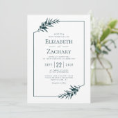 Einfache botanische Rahmen Smaragdgrüne Hochzeit Einladung (Stehend Vorderseite)