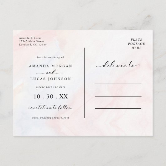 Einfache botanische rustikale Hochzeit rettet das Einladungspostkarte (Rückseite)