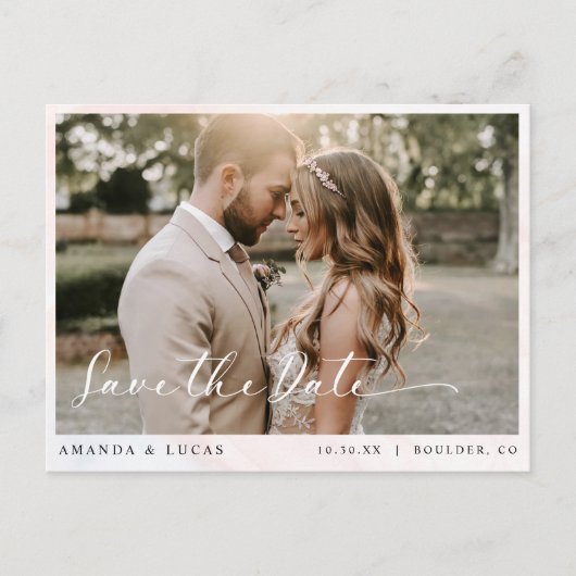 Einfache botanische rustikale Hochzeit rettet das Einladungspostkarte (Vorderseite)