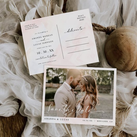 Einfache botanische rustikale Hochzeit rettet das Einladungspostkarte