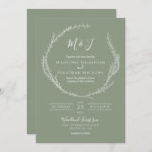 Einfache Botanische Schlicht Sage Green Monogram W Einladung (Vorne/Hinten)