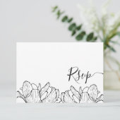 Einfache botanische Schwarz-Weiß-Hochzeit RSVP Karte (Stehend Vorderseite)
