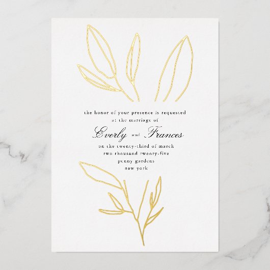 Einfache Botanische Steamhochzeit Gold Folieneinladung (Vorderseite)