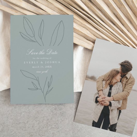 Einfache botanische Stem Grüne Hochzeit retten das Einladung