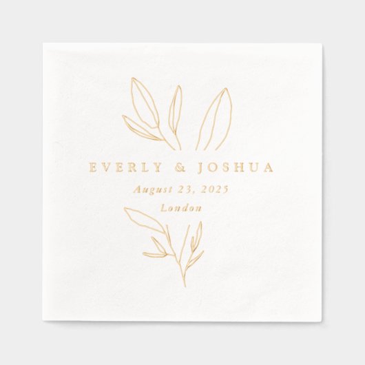 Einfache Botanische Stem-Hochzeitmonogramm Servietten Mit Folie (Vorderseite)