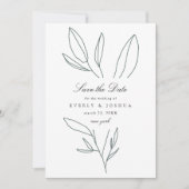 Einfache botanische StemenWedding rettet das Datum Einladung (Vorderseite)