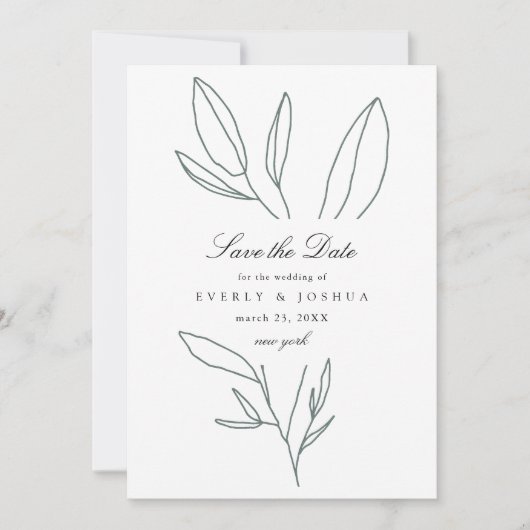 Einfache botanische StemenWedding rettet das Datum Einladung (Vorderseite)