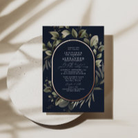 Einfache Botanische und UAWG QR Code Navy Hochzeit