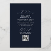 Einfache Botanische und UAWG QR Code Navy Hochzeit Folieneinladung (Rückseite)