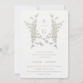 Einfache Botanische Wappen-Monogramm-Hochzeit Einladung (Vorderseite)