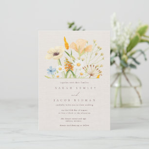 Einfache Botanische Wildblumen-Hochzeit Einladung