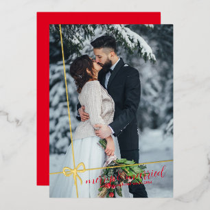 Einfache Bow Gold Foil Frohe & Verheiratete Weihna Folieneinladung