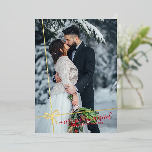 Einfache Bow Gold Foil Frohe & Verheiratete Weihna Folieneinladung (Stehend vorne)