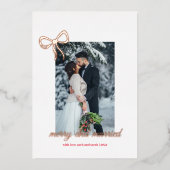 Einfache Bow Gold Foil Frohe & Verheiratete Weihna Folieneinladung (Vorderseite)