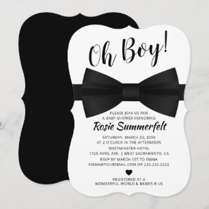 Einfache Bow-Krawatte Schwarzweiß Babydusche Einladung