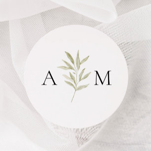 Einfache Branch-Monogramm-Hochzeit Runder Aufkleber