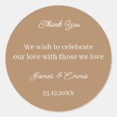 einfache Braun-Braut-Hochzeit Runder Aufkleber (Vorderseite)