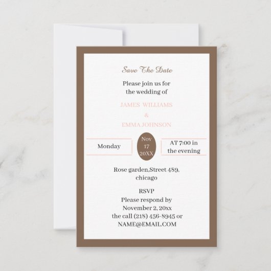 Einfache Braun Custom Save The Date (Vorderseite)