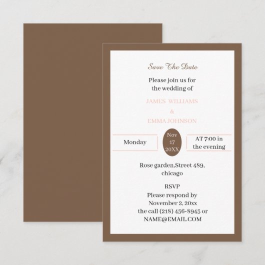 Einfache Braun Custom Save The Date (Vorne/Hinten)