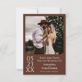 Einfache Braun Moderne Minimale Foto Hochzeit Save The Date (Vorderseite)