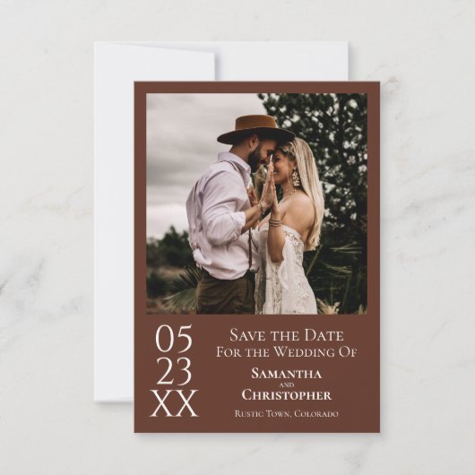 Einfache Braun Moderne Minimale Foto Hochzeit Save The Date (Vorderseite)