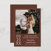 Einfache Braun Moderne Minimale Foto Hochzeit Save The Date (Vorne/Hinten)