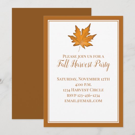 Einfache braune Herbstmapfelleaf Einladung (Vorne/Hinten)