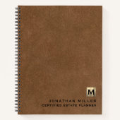 Einfache braune Leder Elegant Gold Monogram Notizblock (Vorderseite)